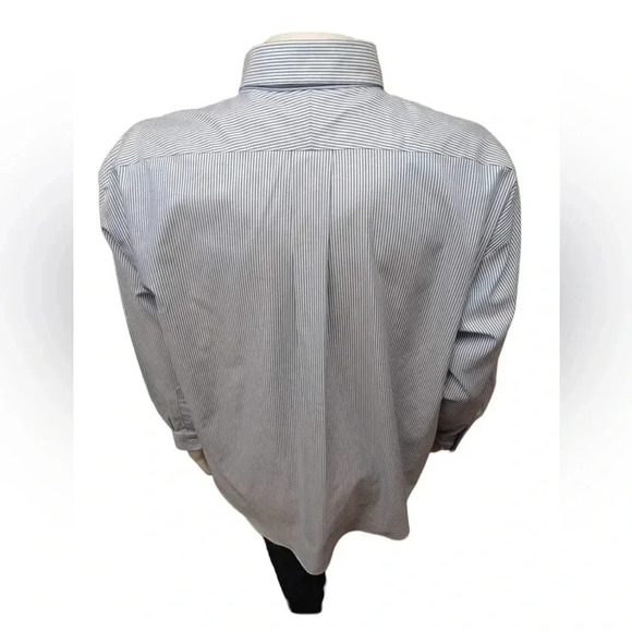 Lands’ End Blue Pinstriped  Ling Sleeve Button Down Dress Shirt Size 19-35 - Picture 4 of 12